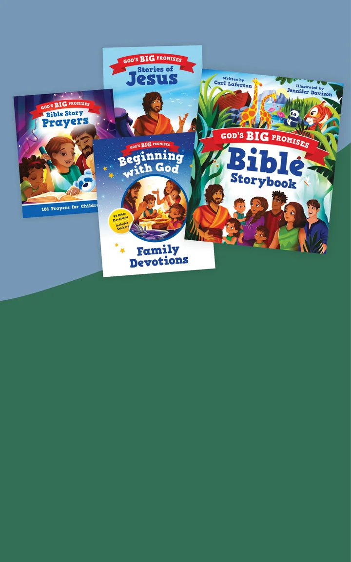 Graphic featuring the God's Big Promises Bible Storybook and other resources in the God's Big Promises collection
