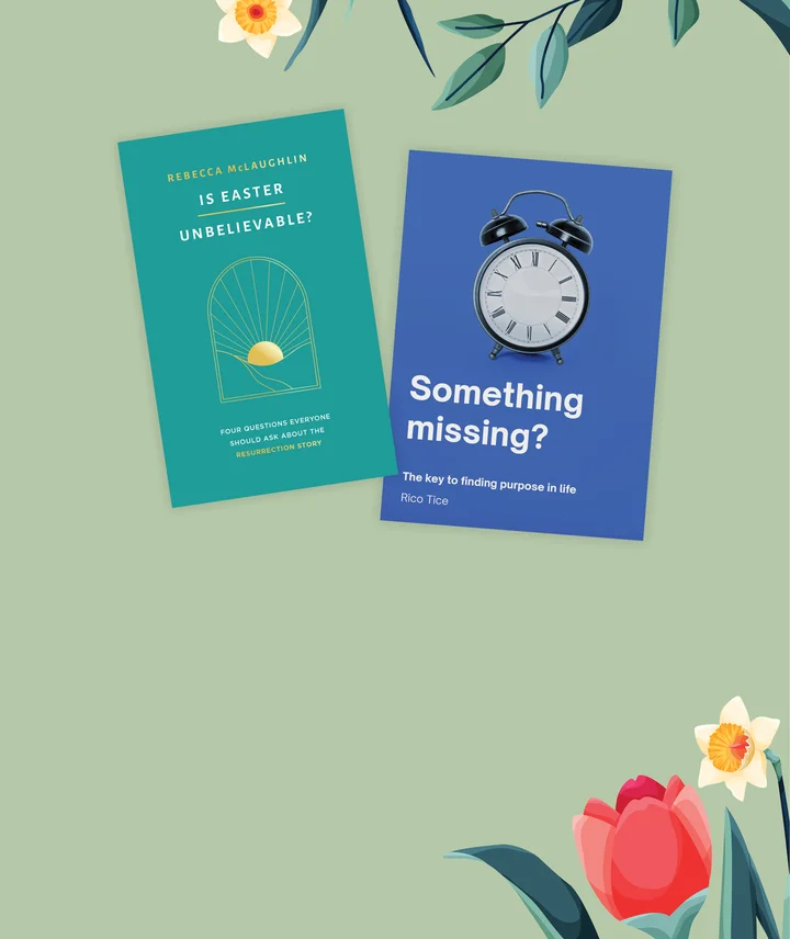 Graphic featuring Is Easter Unbelievable? and The Reason for Easter with floral and greenery decoration