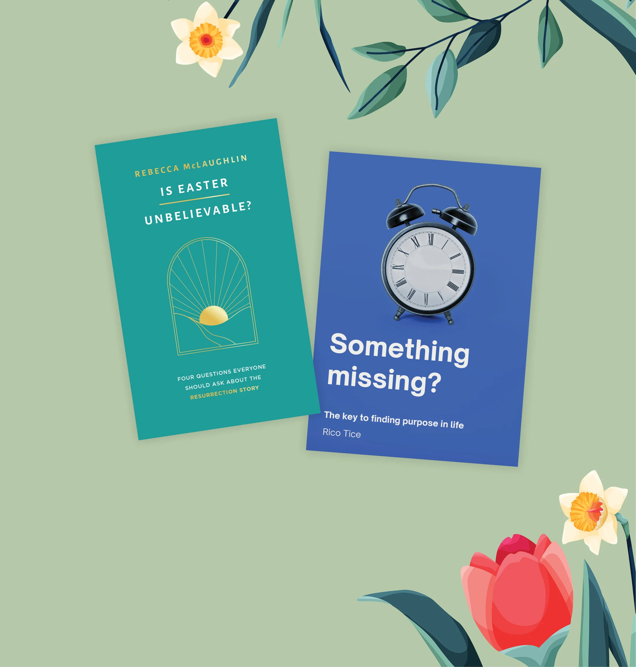 Graphic featuring Is Easter Unbelievable? and The Reason for Easter with floral and greenery decoration