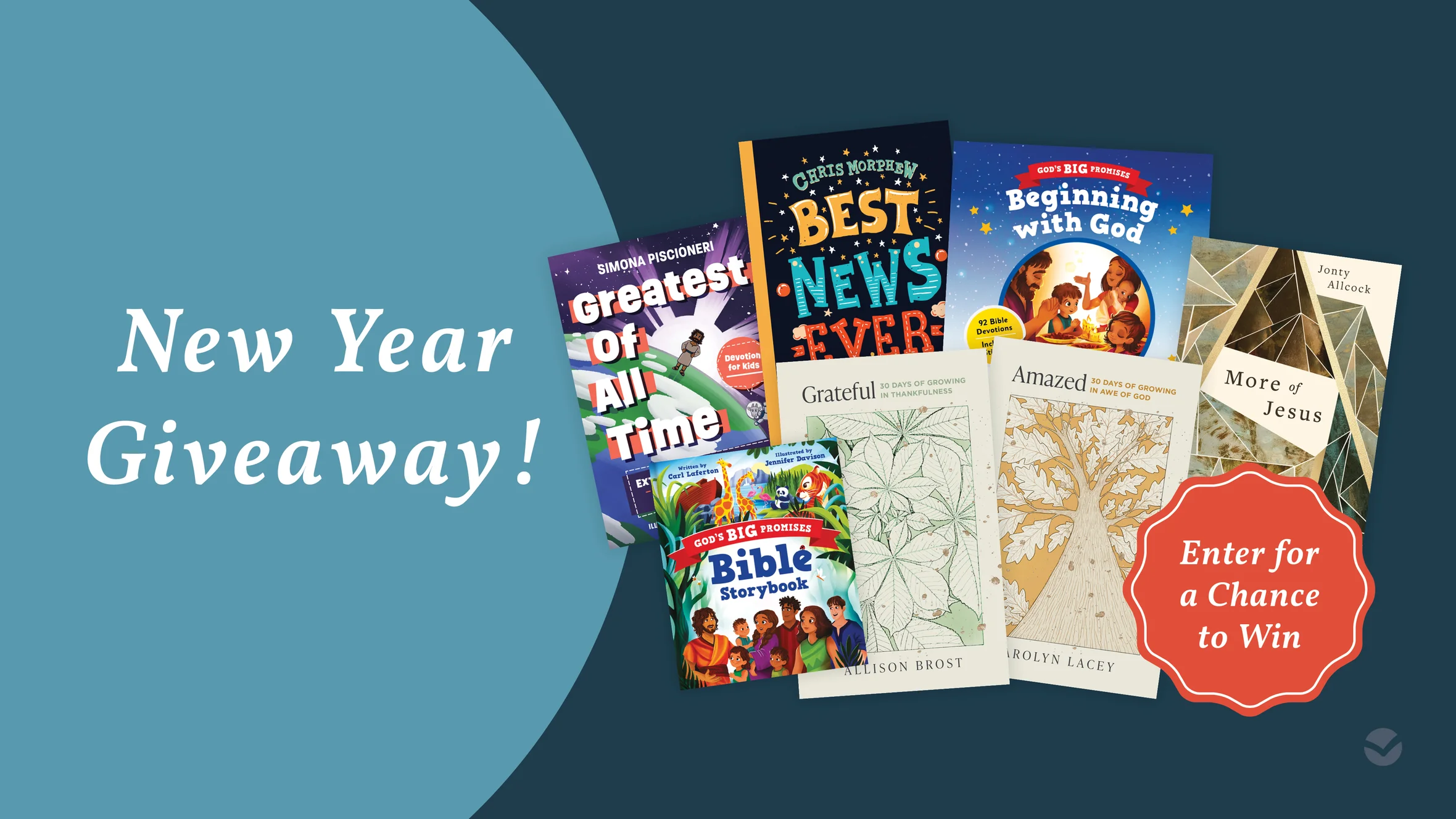 Graphic that says "New Year Giveaway!" and features a variety of books