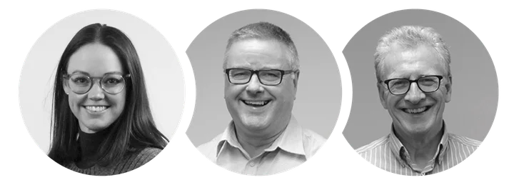Headshots of three people