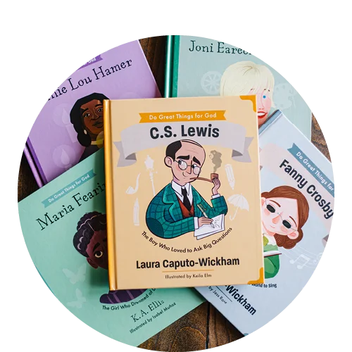 photograph of C.S. Lewis biography on a stack of other biographies in the series