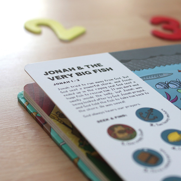 Photograph of Seek and Find: Old Testament open to a page featuring Jonah & The Very Big Fish