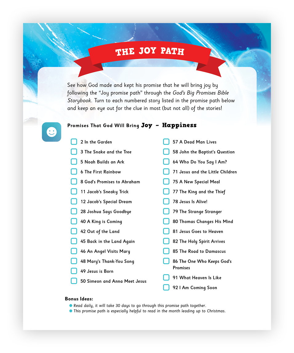 Image of "The Joy Path" free download. The free download is a reading plan with page numbers and checkboxes so that you can complete this promise path reading plan.
