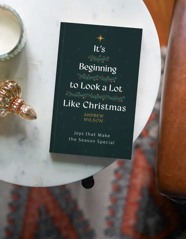 Photograph showing It's Beginning to Look a Lot Like Christmas on a marble table