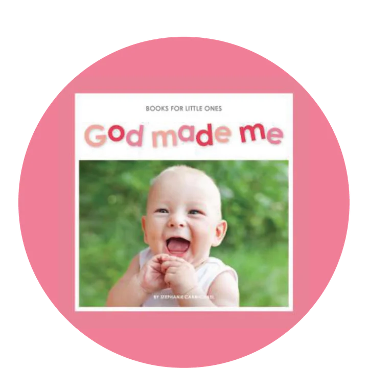 graphic featuring a book with a picture of a baby on the cover titled God Made Me